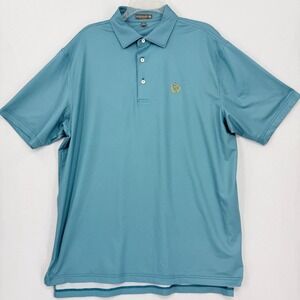 Peter Millar Polo Shirt Mens Large Blue Summer Comfort Micro Print Short Sleeve